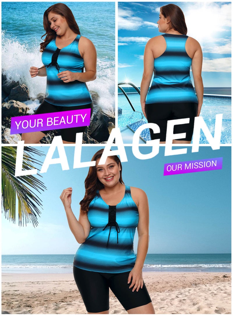 LALAGEN ملابس السباحة تانكيني للنساء LALAGEN 2026 بحجم زائد، واقي من الشمس، كابري، رياضي، قطعتين، ملابس سباحة زرقاء XXXL - Image 4